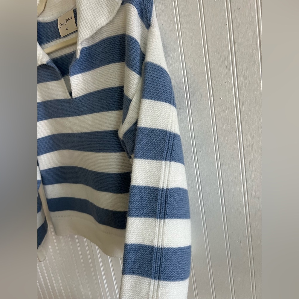 Easy Clothes Blue And Ecru Conor Stripe Sweater - Picture 4 of 5